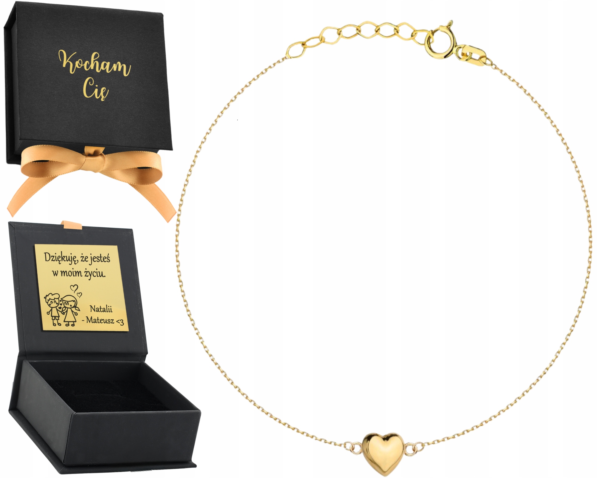 Zlatý Náramek Celebritka s Hladkým Srdíčkem Jako Dárek 14K Ryzost 585