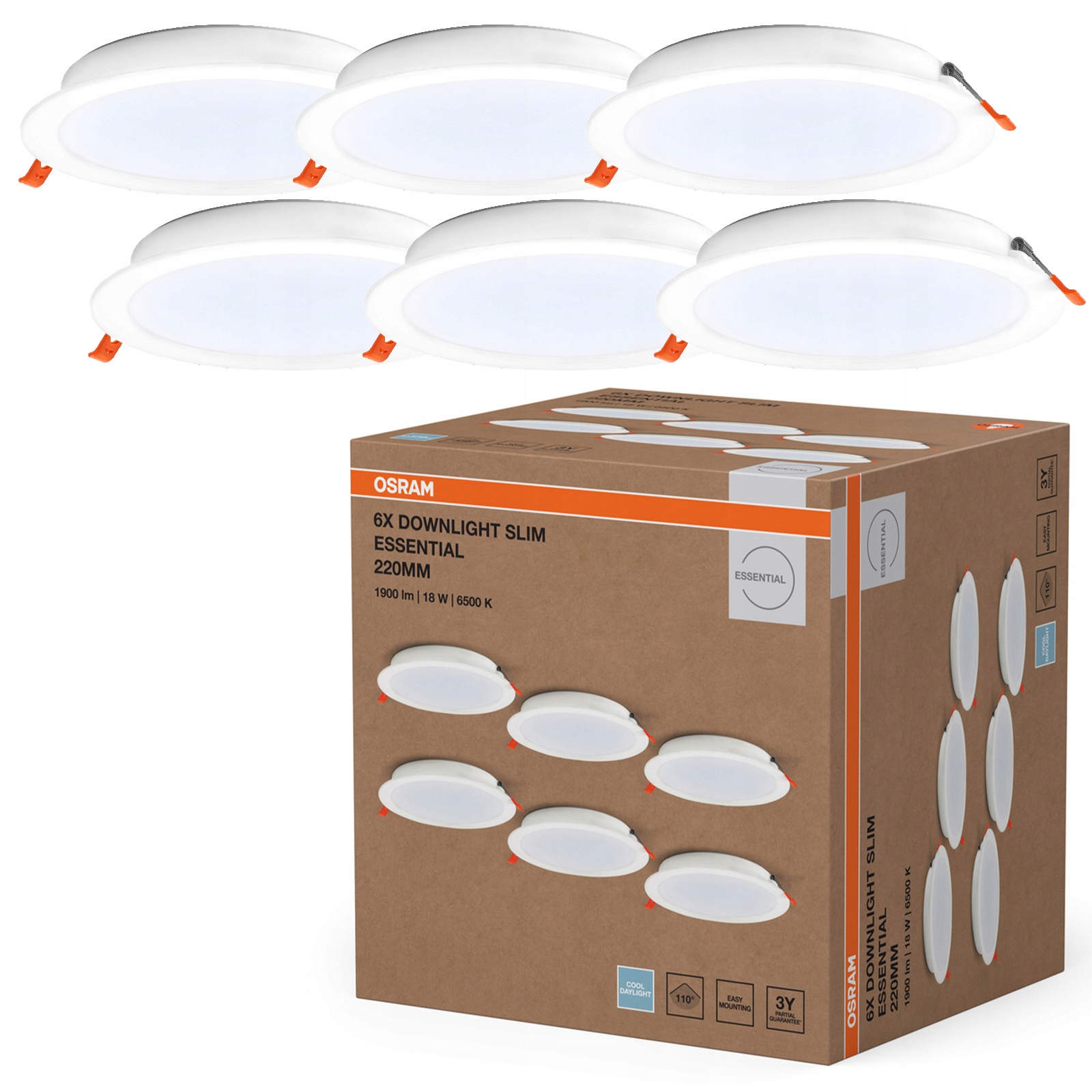 6x Stropní Led svítidlo Kulaté Stropní Svítidlo 18W 6500K Podomítkové Osram
