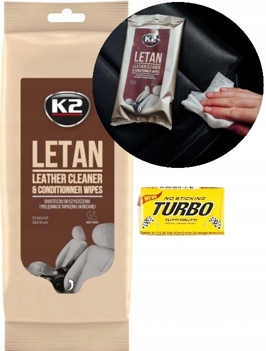 K2 Letan chusteczki do czyszczenia skóry skórzanych elementów do auta 24szt