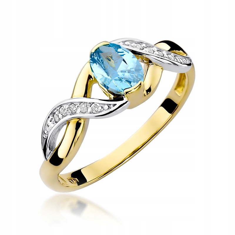 

Złoty Pierścionek pr585 Topaz Brylanty Grawer