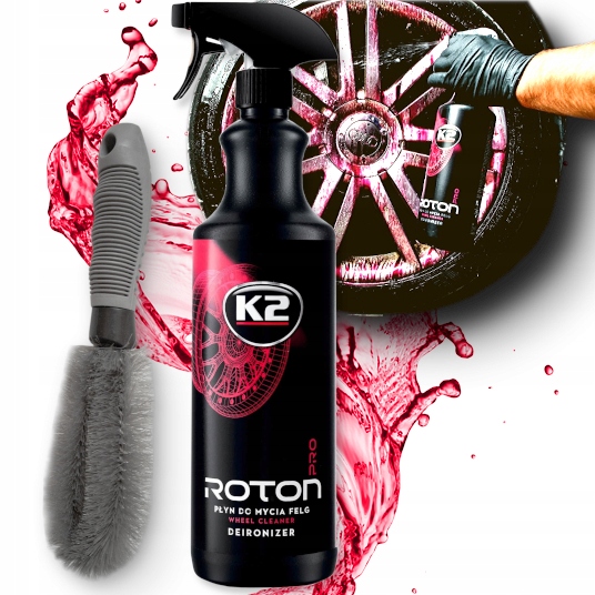 K2 ROTON PRO 1L żel do mycia CZERWONA KRWAWA FELGA kołpaków felg SZCZOTKA