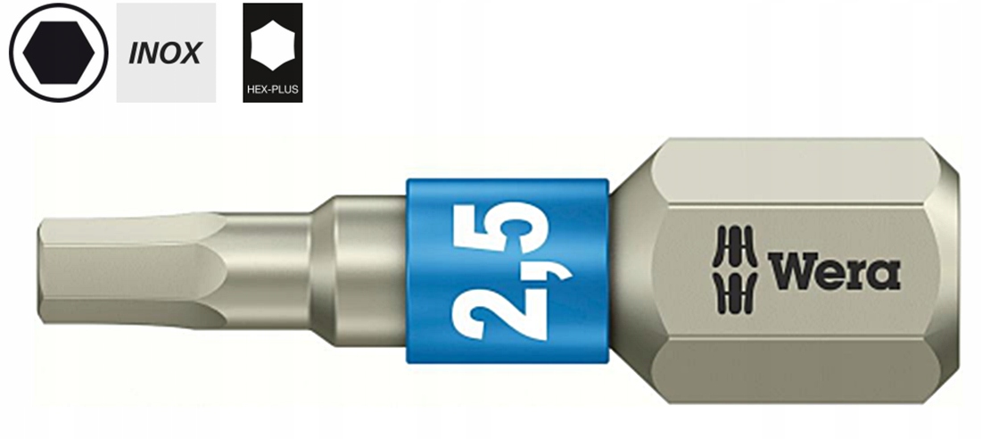 Nerezový imbusový bit 2,5 mm x 25 mm 1/4" Hex-Plus Inox 3840/1 Ts 071072 Wera