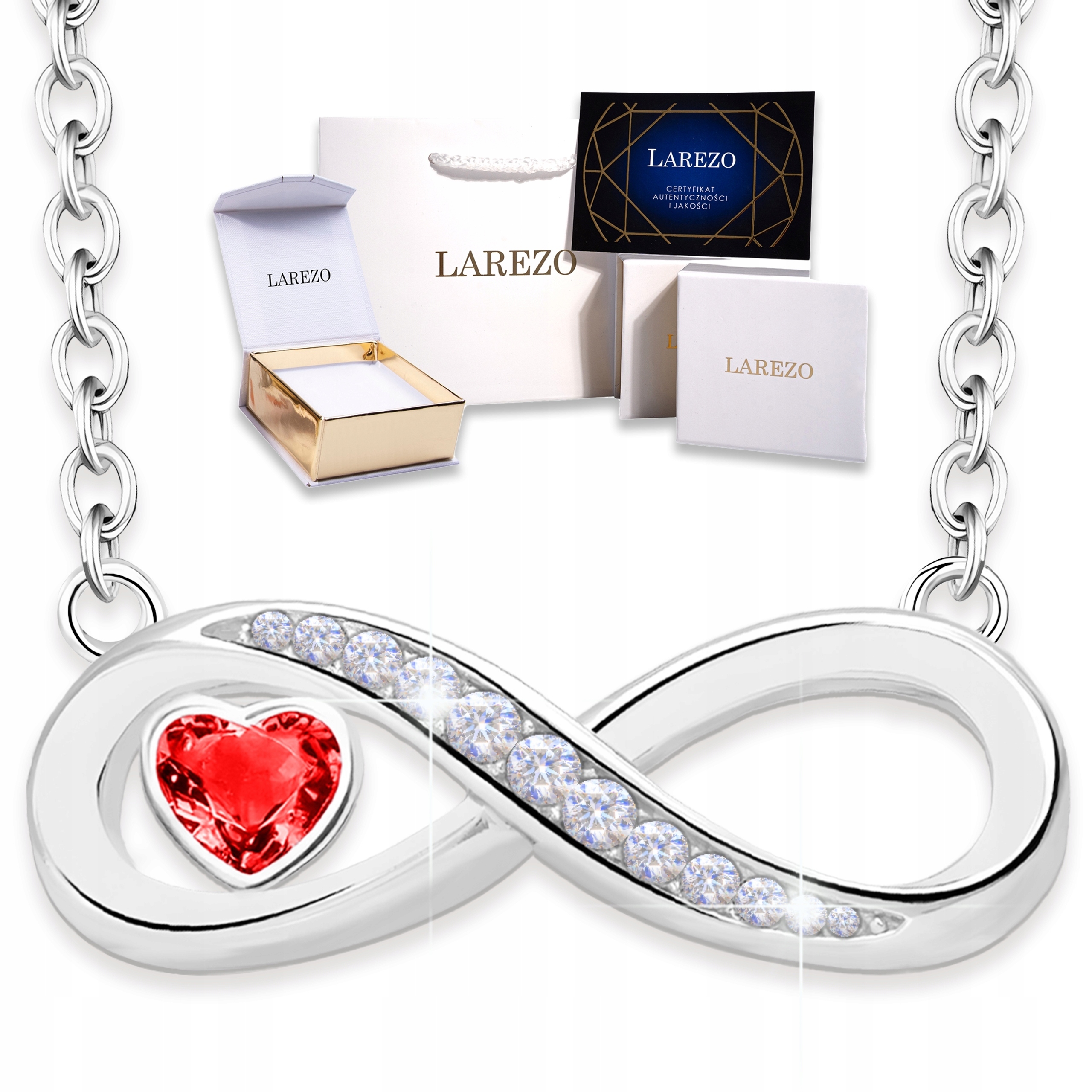 Stříbrný náhrdelník Rubínové srdce Láska Nekonečno Forever Stříbro 925