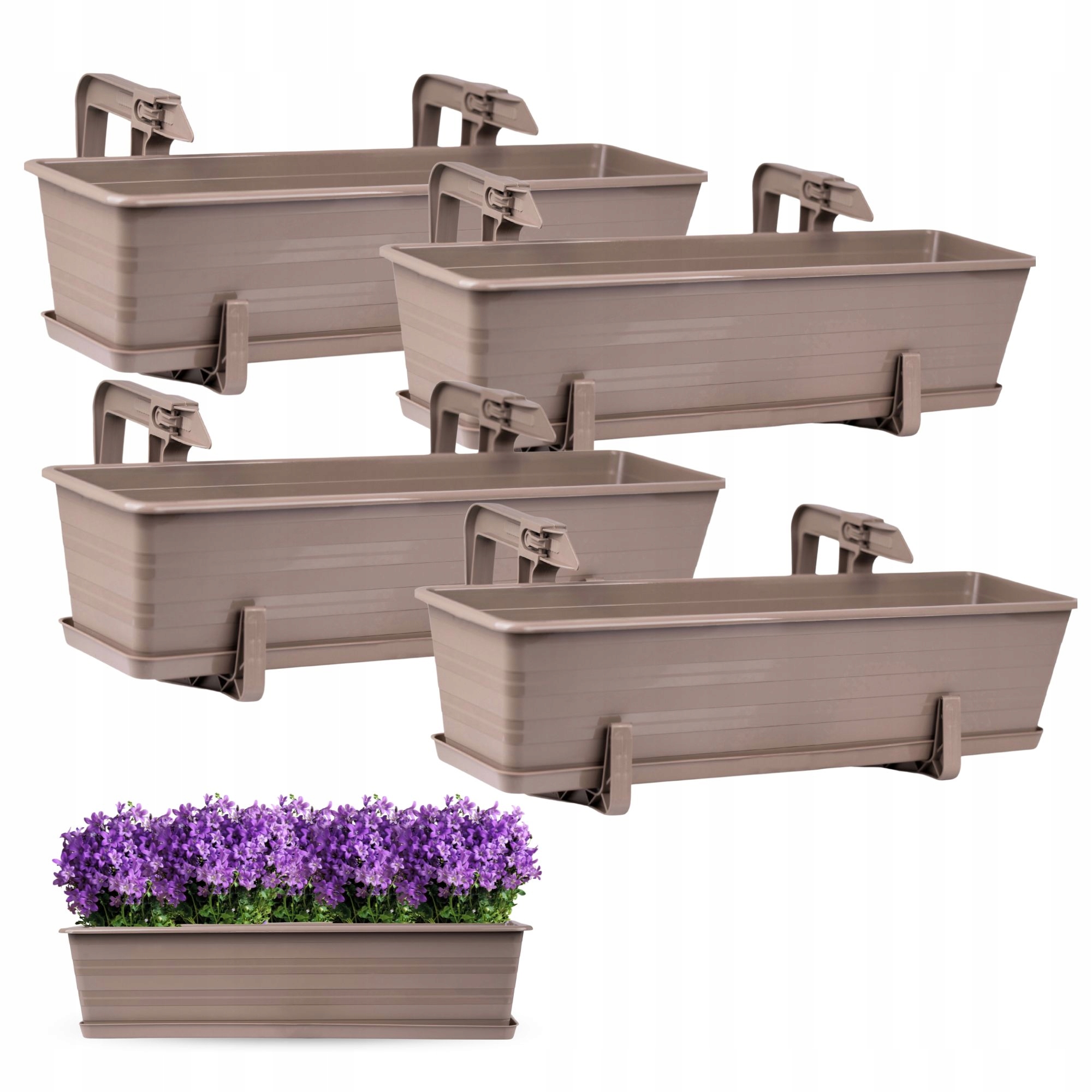 4 x Doniczka Balkonowa Skrzynka Uchwyt Donica Kwiaty Rośliny 60cm Beż
