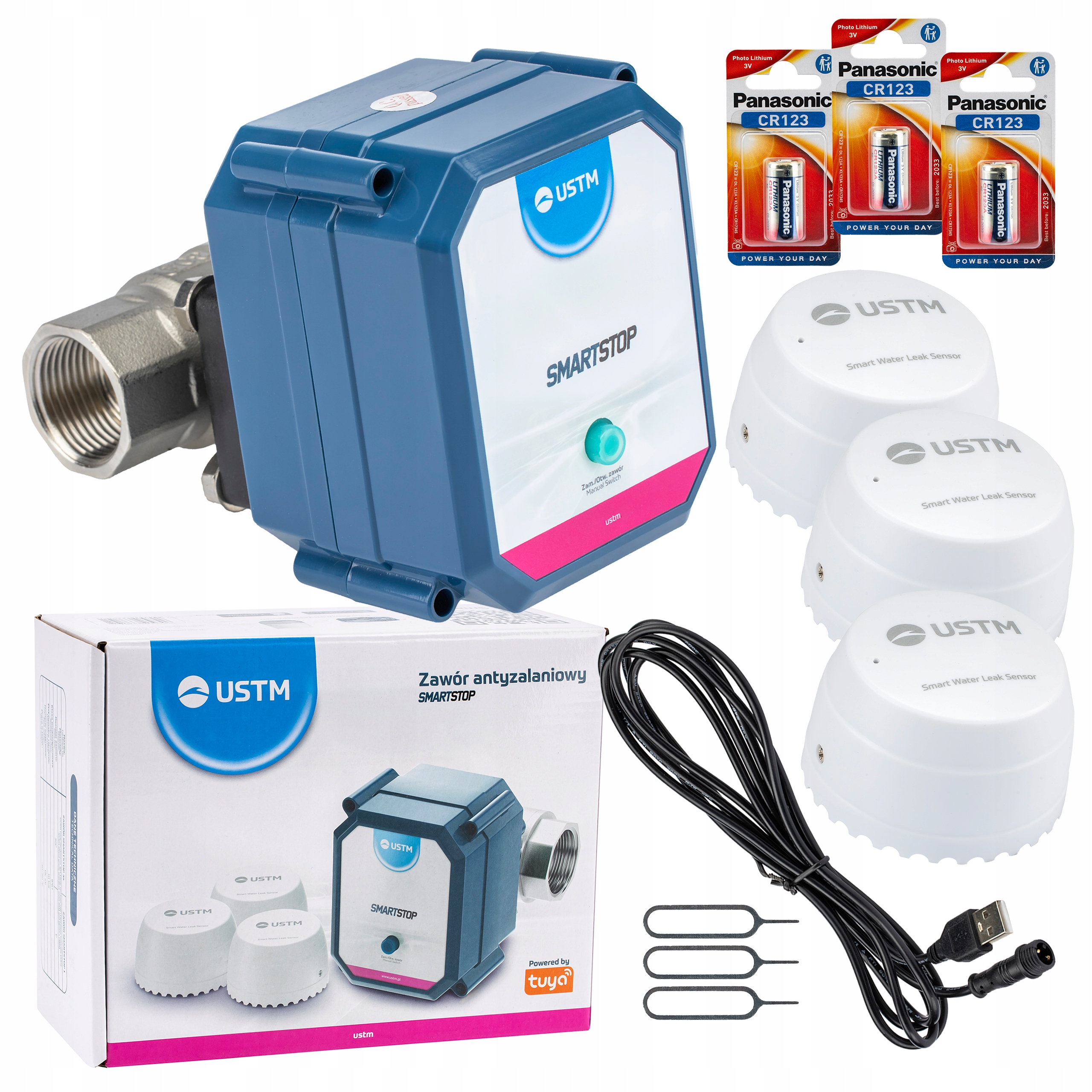 Zawór Antyzalaniowy Automatyczny Kulowy Ochronny Smartstop 3/4''+3 Czujniki