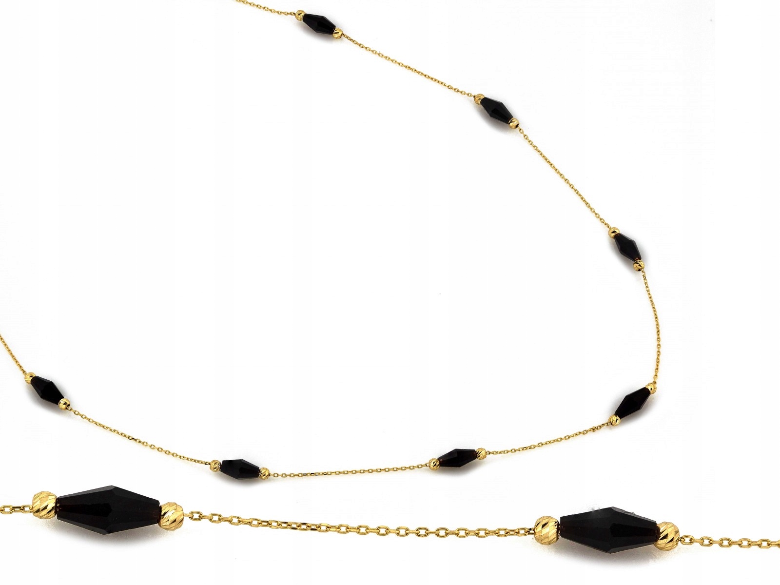 Zlatý náhrdelník 585 s černými onyxy 2.65 g, elegantní vzor 44 cm, onyx