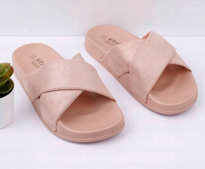 Nowość Klapki DWA PASKI X Mieniące się ZŁOTE r40 Marka Haver