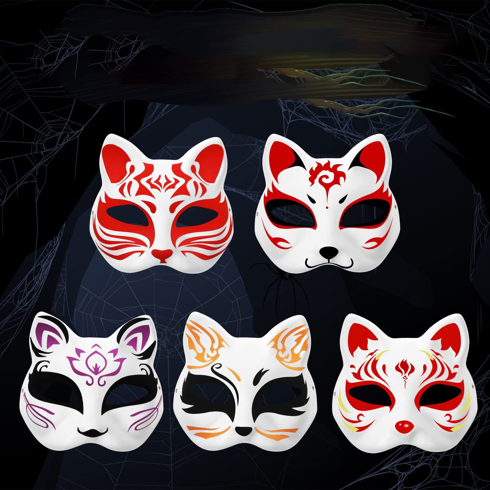 6× Maska na twarz dla kota Therian Halloween Maska Kota do malowania DIY Model maska