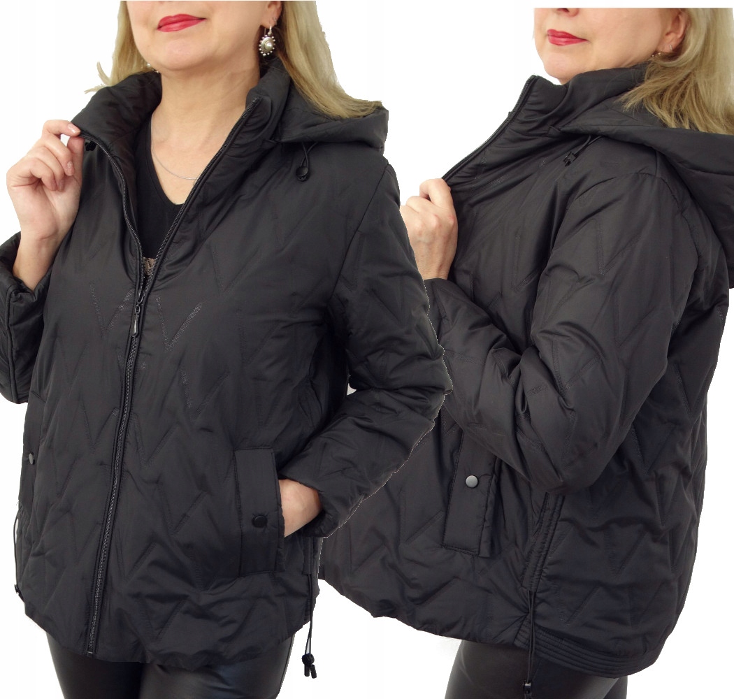 Kurtka Przejściowa Damska Wiosenna z Odpinanym Kapturem Donata 48 4XL