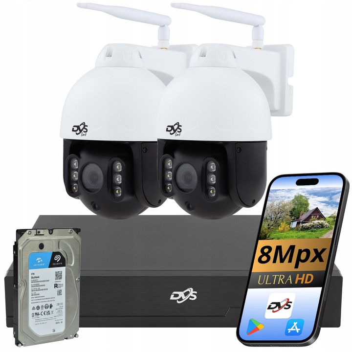 Wifi Monitoring Set 2x Otočná Kamera 8MPX 4K Externí Disk 2TB