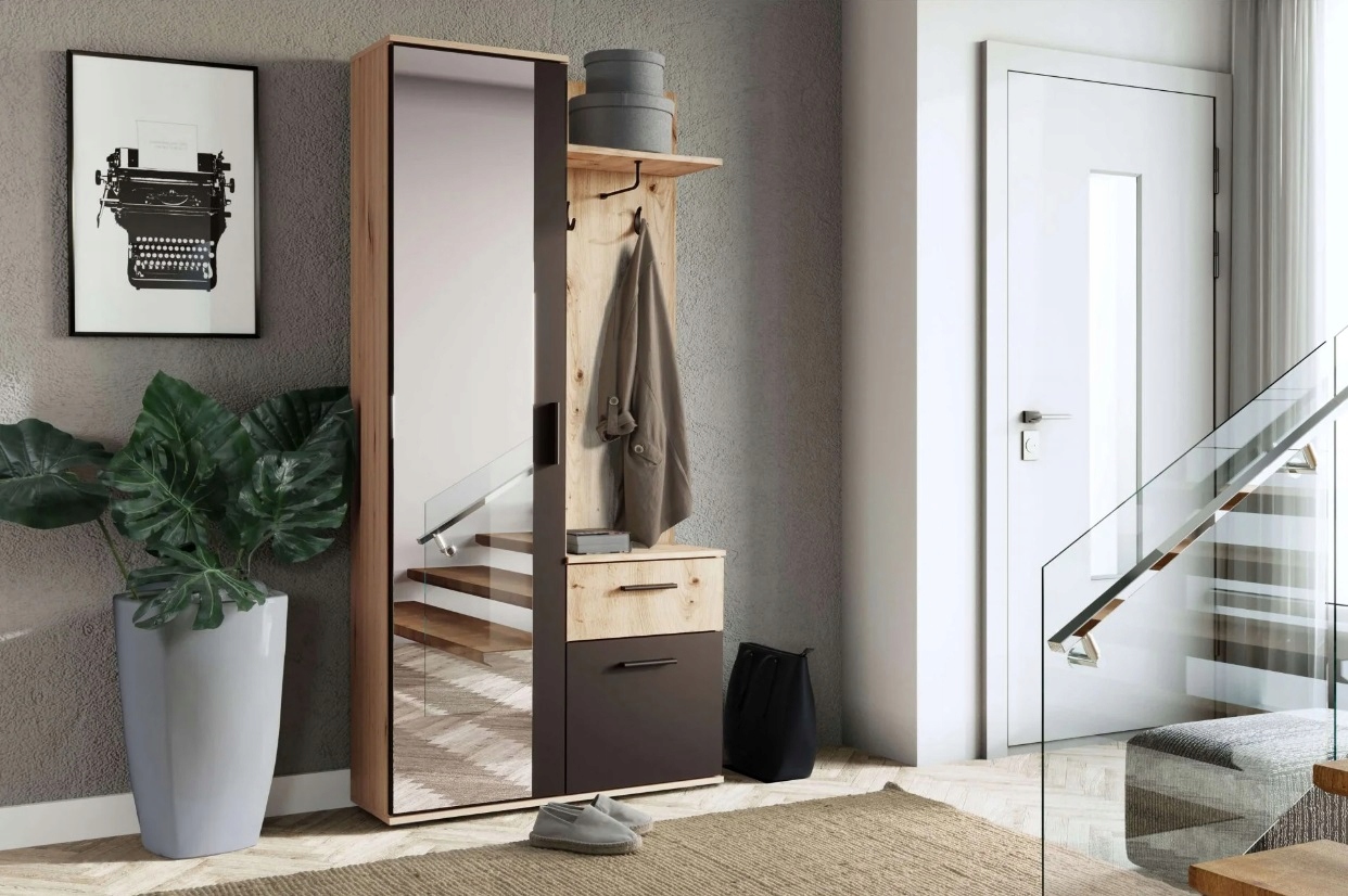 Garderoba z lustrem szafa LUX sonoma + biały 97 cm Marka Magda Meble