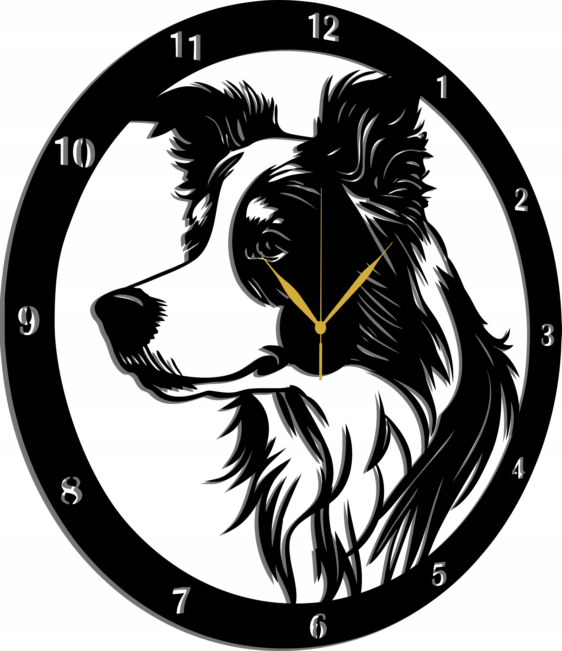 Border Kolie Psího Plemene Hodiny 80 CM 3D