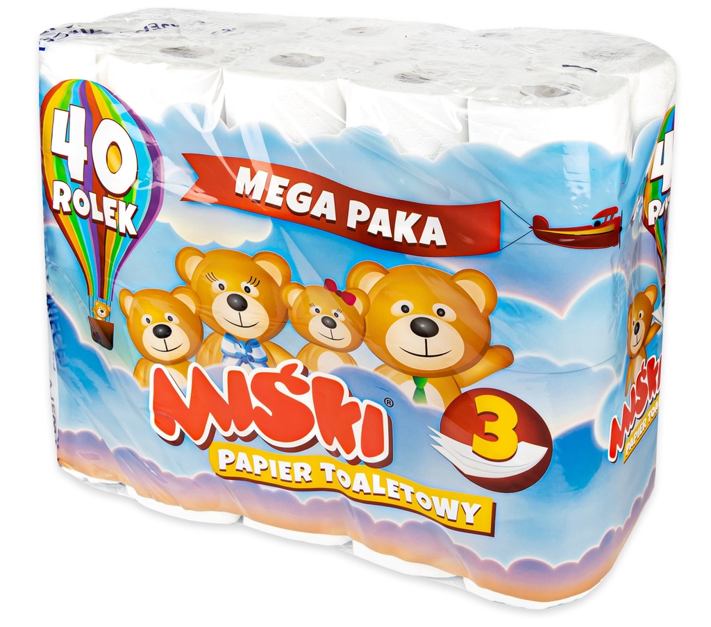 Papier toaletowy MIŚKI 3 warstwowy 80 rolek (2x40) Postać rolka