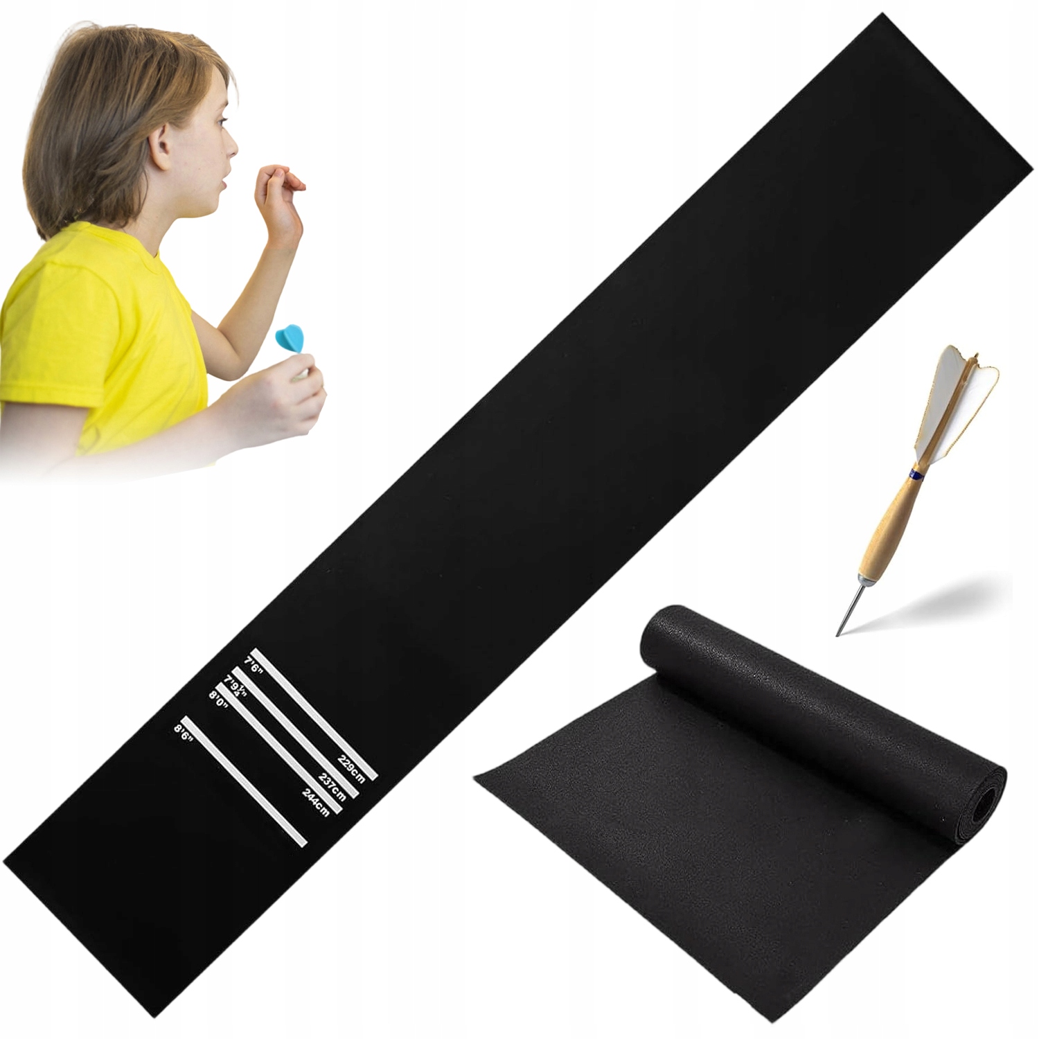 Czarna Mata Do Rzutek 300X34CM Z 4 Ustawieniami Teksturowanym Spodem Do Gry