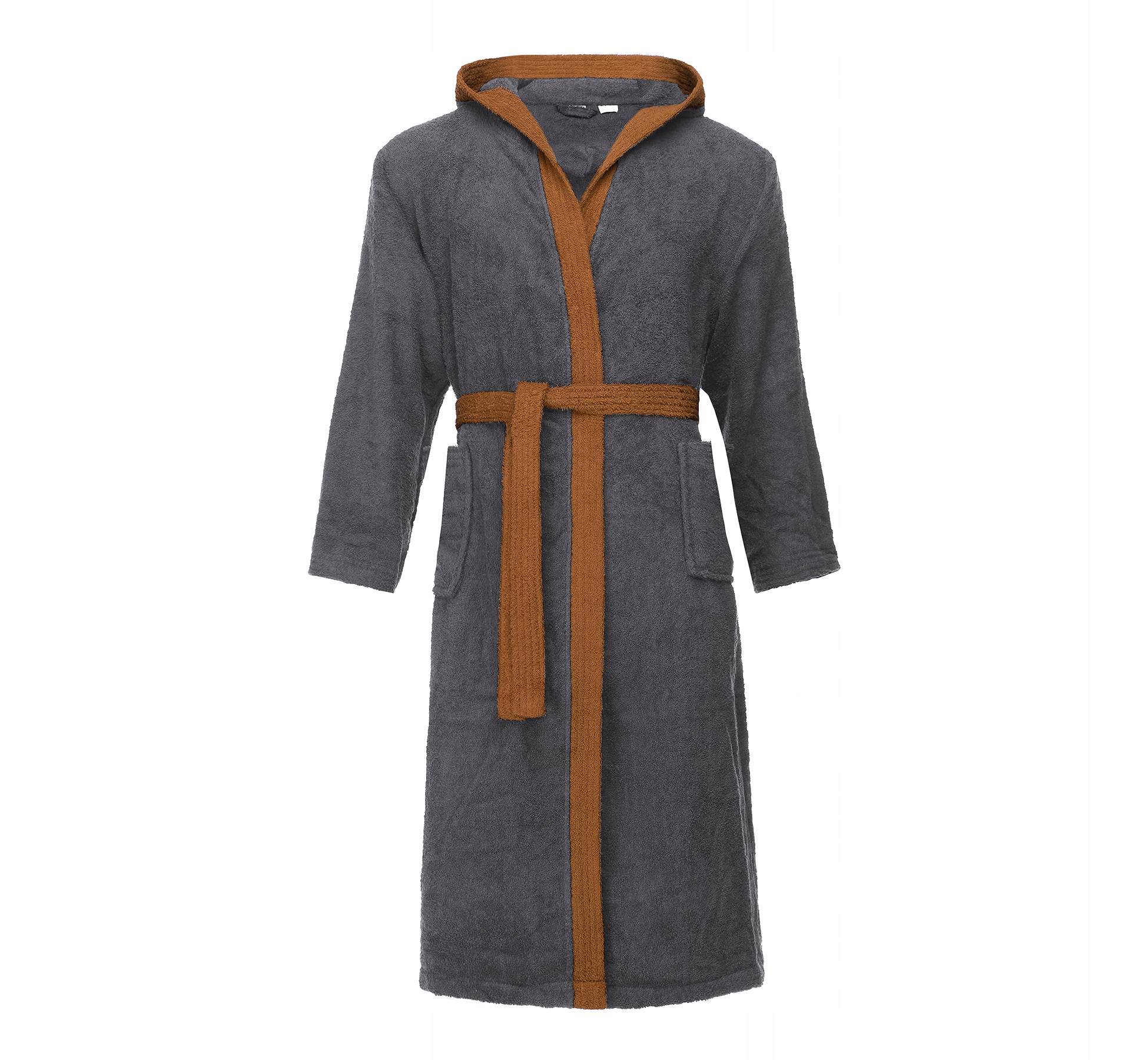 Pánský župan s kapucí Bavlna L-190 tmavě šedý/béžový S