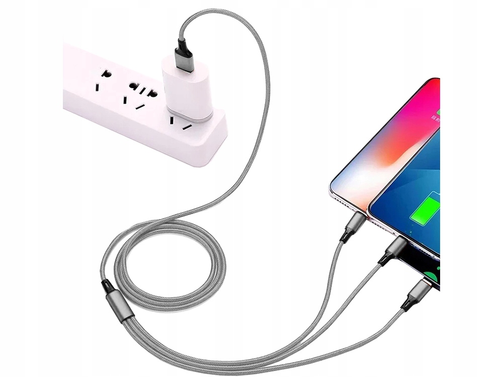 Kabel do telefonu usb 3w1 przewód lightning iphone micro usb type-c 1,2m Złącza USB - USB typ C / microUSB / Lightning