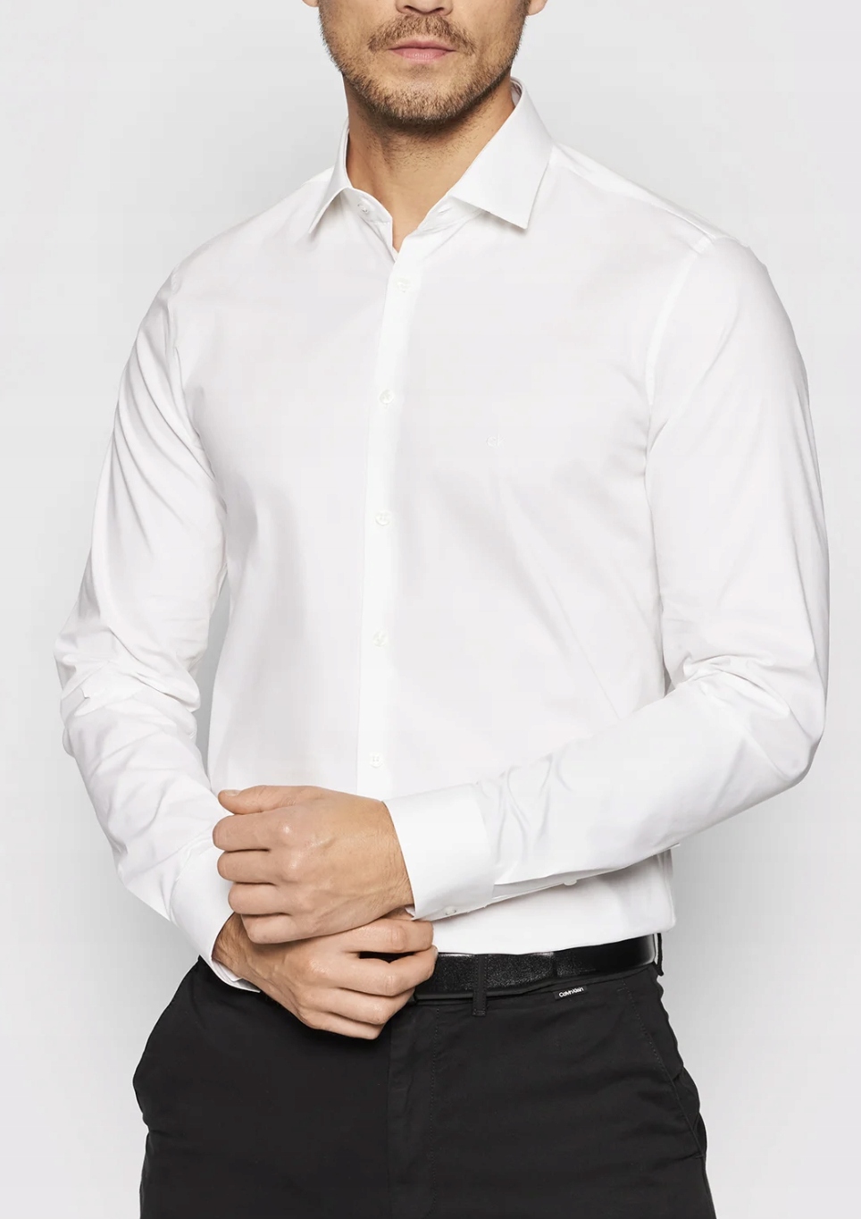 KOSZULA CALVIN KLEIN SLIM FIT LYCRA STRETCH BIAŁA L Fason slim