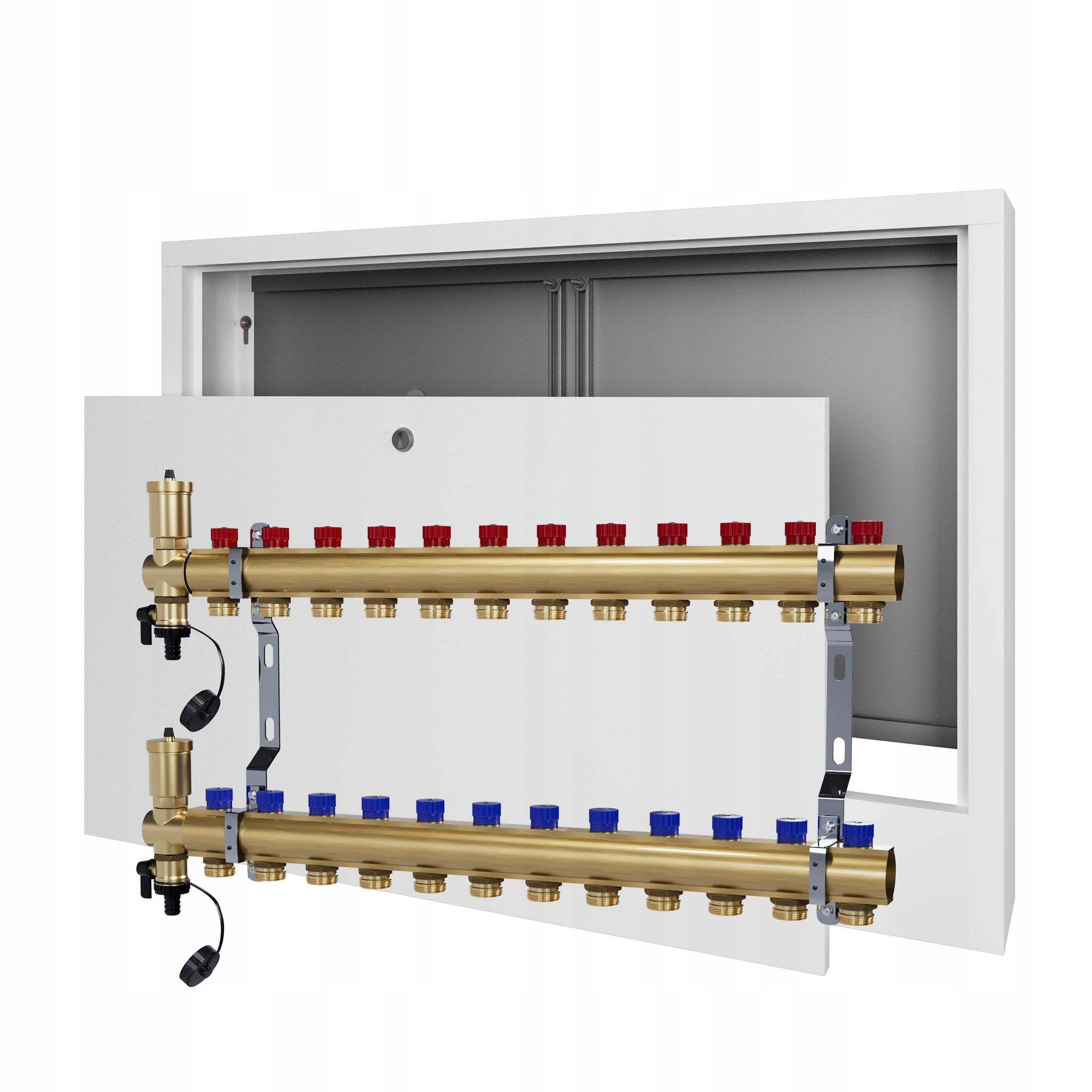 Manuální rozdělovač 12 okruhů pro radiátorové vytápění nástěnná skříňka