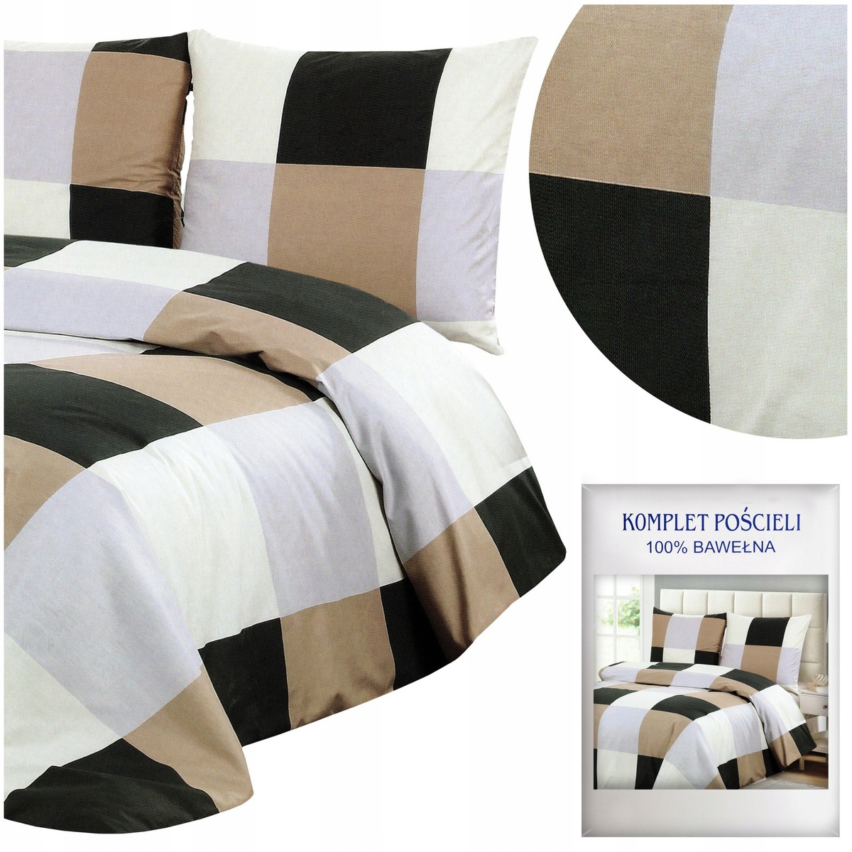 Povlečení 160 x 200 3 dílů bavlněný satén Aida komplet 2x povlak na polštář 70x80