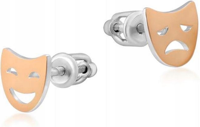 Stříbrné náušnice 925 Masky Se Zlatým Plechem 1,04 g dvoubarevné jako dárek