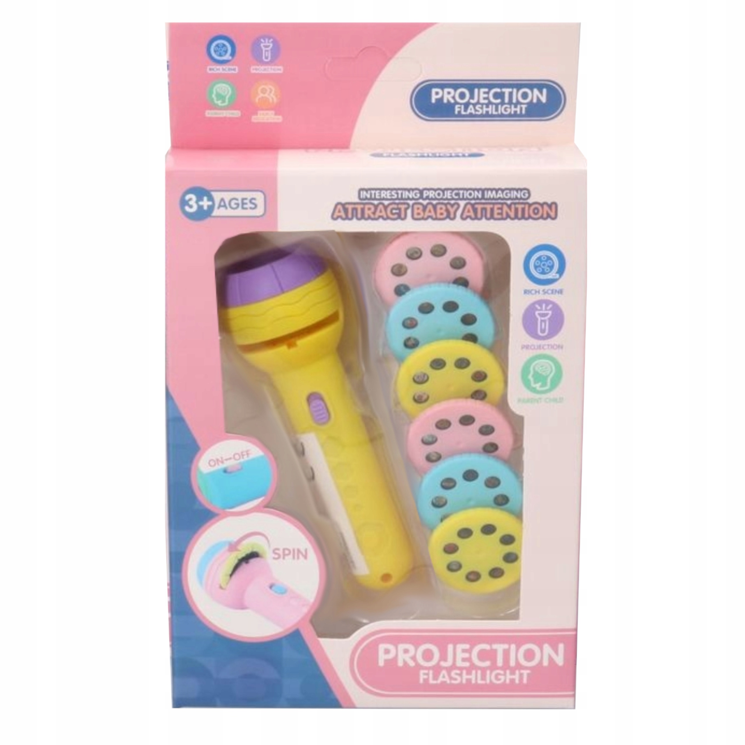 Projektor mini ręczny latarka 2 w 1 żółty dla dzieci 7606Z Bohater / Bajka brak