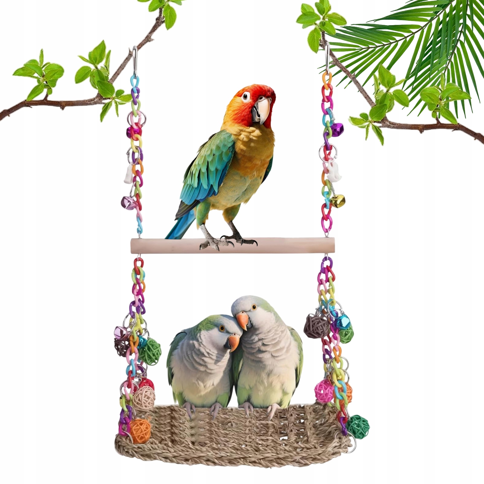 Levně Houpačka Pro Nymfy Papoušky Budgie Dřevěná S Seagrass Hračka Trénink