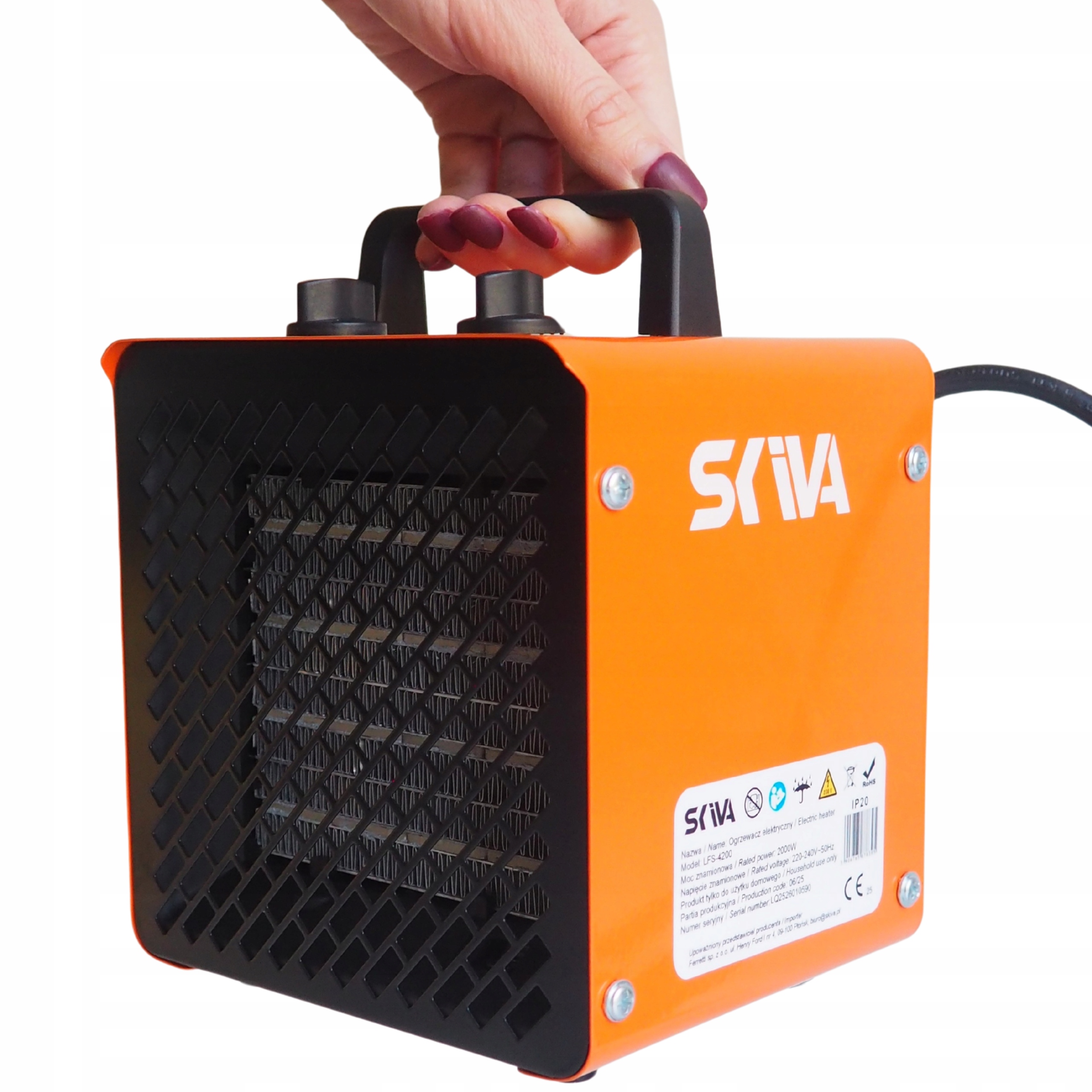 Elektryczna Nagrzewnice 2000W SKIVA Grzałka PTC Wentylator Rączka Marka Skiva