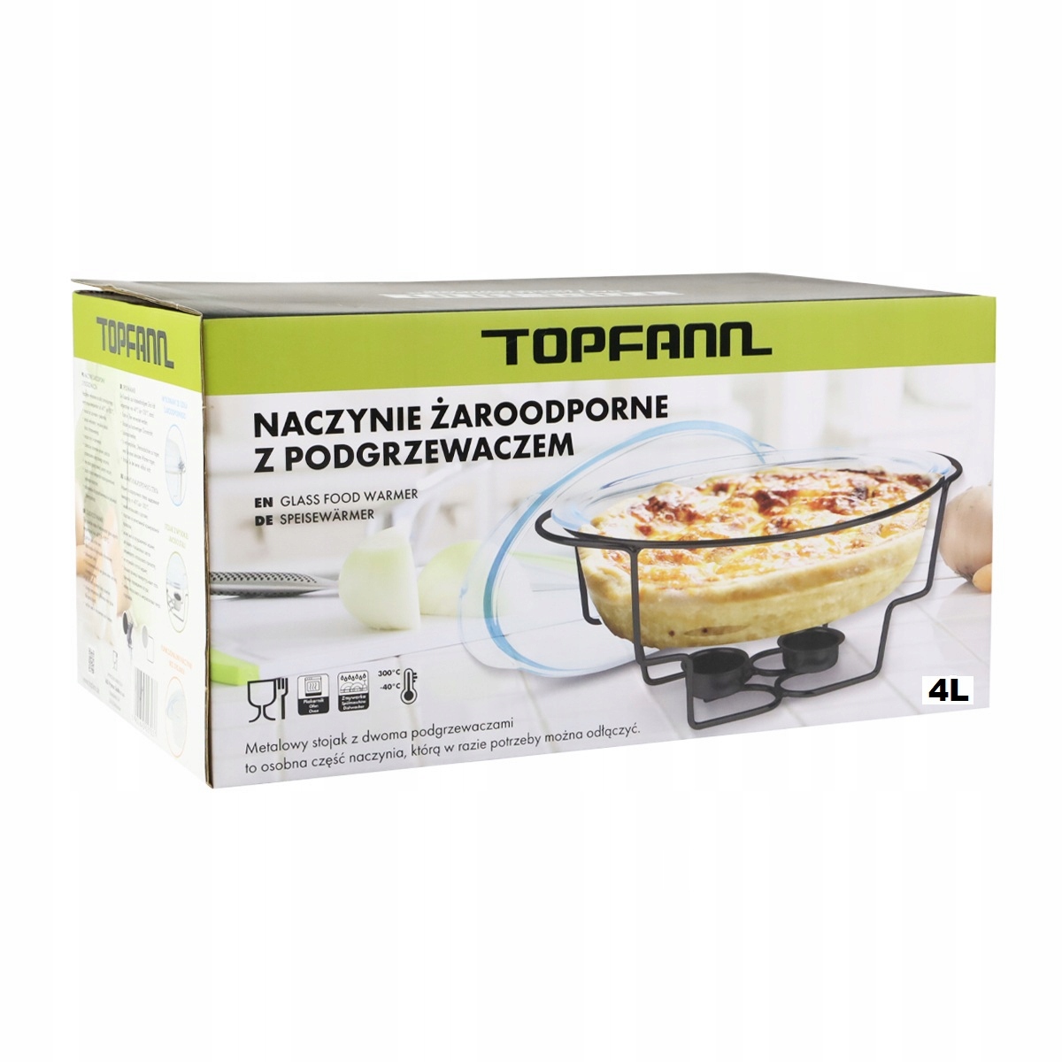 NACZYNIE ŻAROODPORNE Z PODGRZEWACZEM Z POKRYWKA SZKLANE DO ZAPIEKANIA 4L Kod producenta 12867