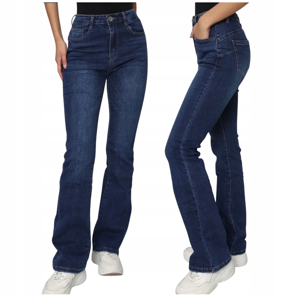 Niebieskie Klasyczne Dzwony Spodnie Jeansy Dzinsy Szerokie damskie 38 M