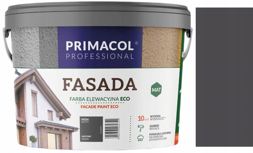 Primacol Fasada Eco Farba Elewacyjna Zewnętrzna Fasadowa Grafitowy 9L
