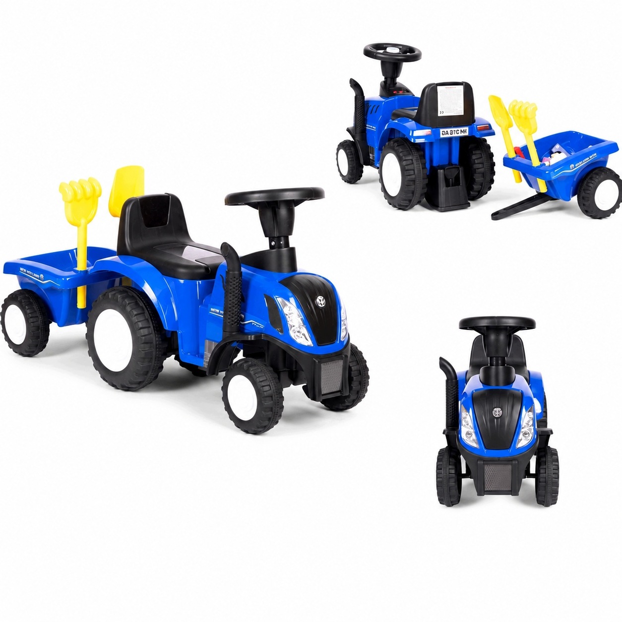Jeździk Traktor New Holland Z Przyczepką Dźwięki Niebieski Dla Dzieci 12m+