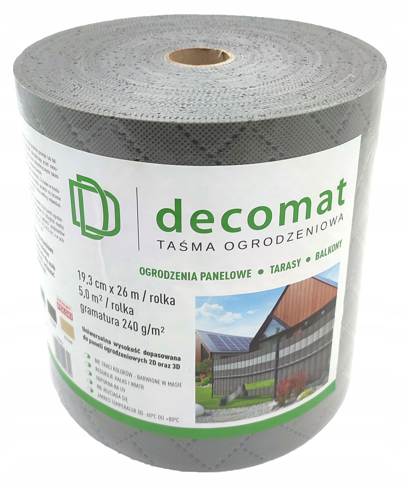 Taśma ogrodzeniowa Decomat 19 cm x 26 m szara