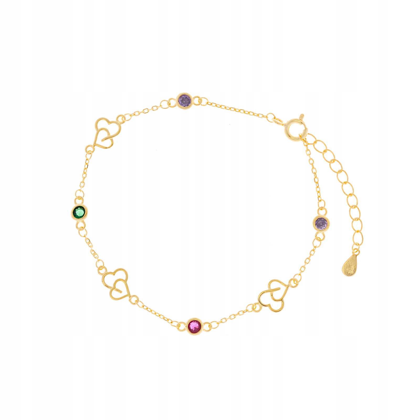 Stříbrný pozlacený náramek 925 Srdíčka Barevné Zirkony