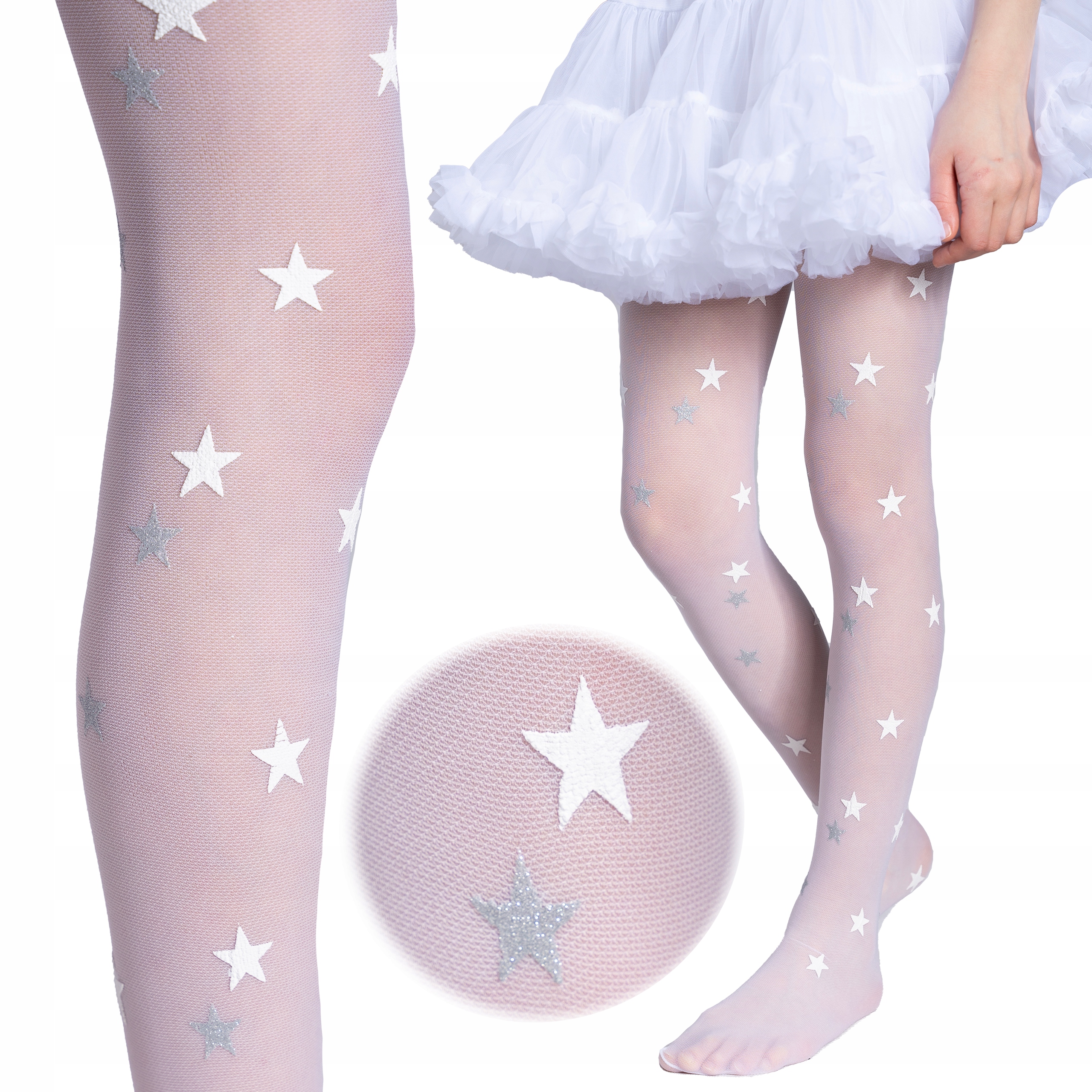 Rajstopy BIAŁE dziewczęce KOMUNIJNE z wzorem SUPER JAKOŚĆ