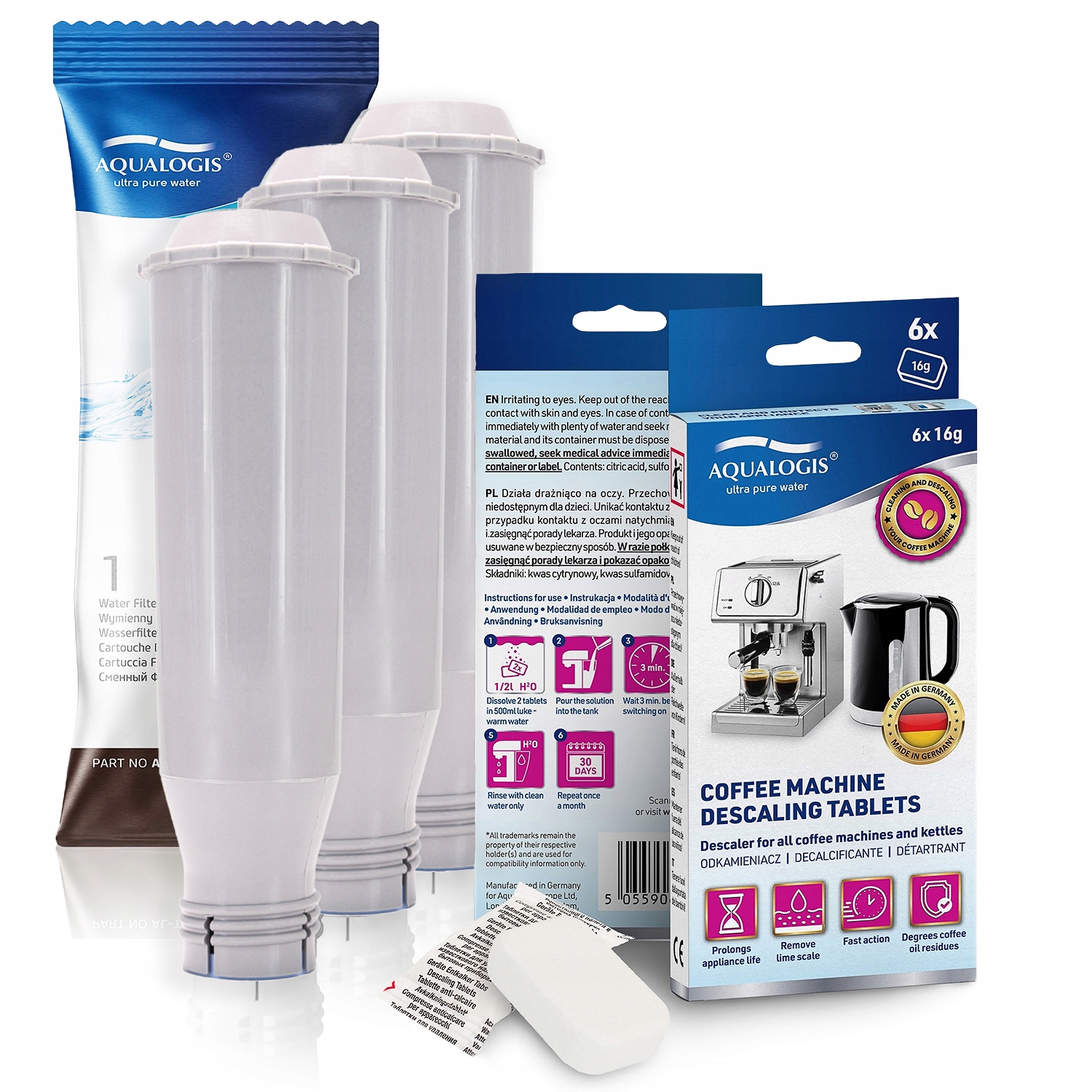 3x Filtr vody AL-TES46 náhradní pro kávovar Krups/Nivona Odvápňovač