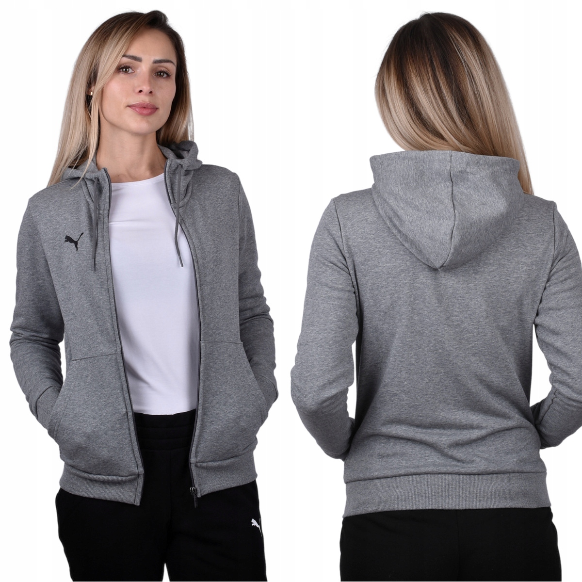 Bluza Damska Dresowa Puma Rozpinana z kapturem Szara Małe Logo Bawełniana M