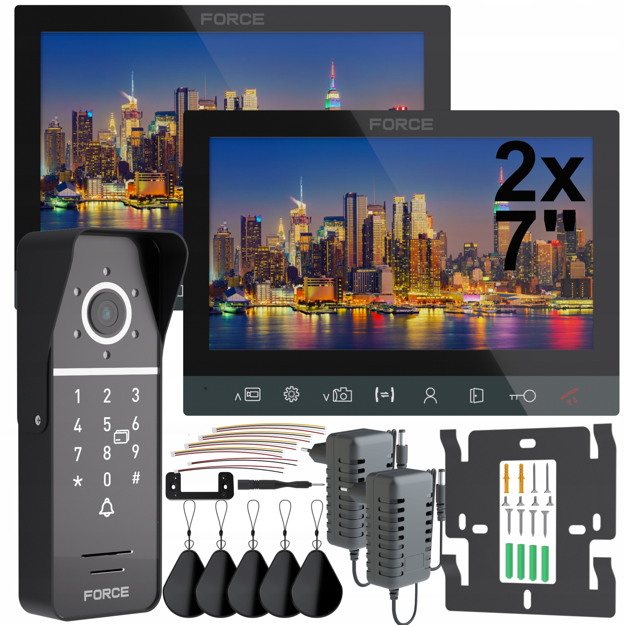 Wideodomofon Force Ingo Duo 2x Monitor 7" Czarny Full Hd Czytnik BRELOKI749