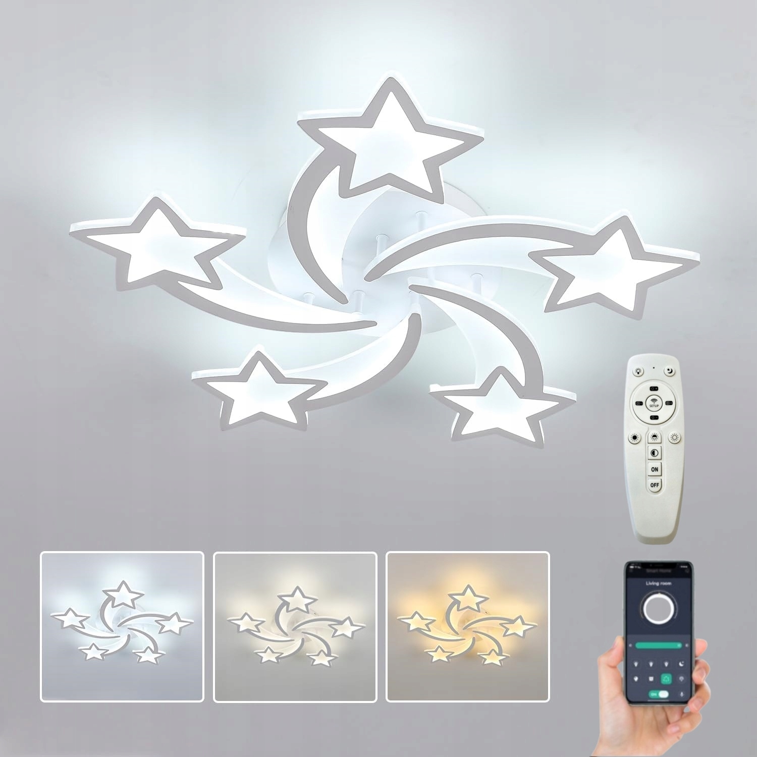 Led Stropná Lampa Luster Biela Moderná Obývacia Stena S Diaľkový Ovládač App