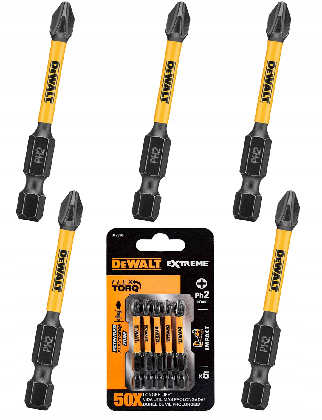 

Końcówka bity Ph2x50mm udar 5szt DeWALT Torsion