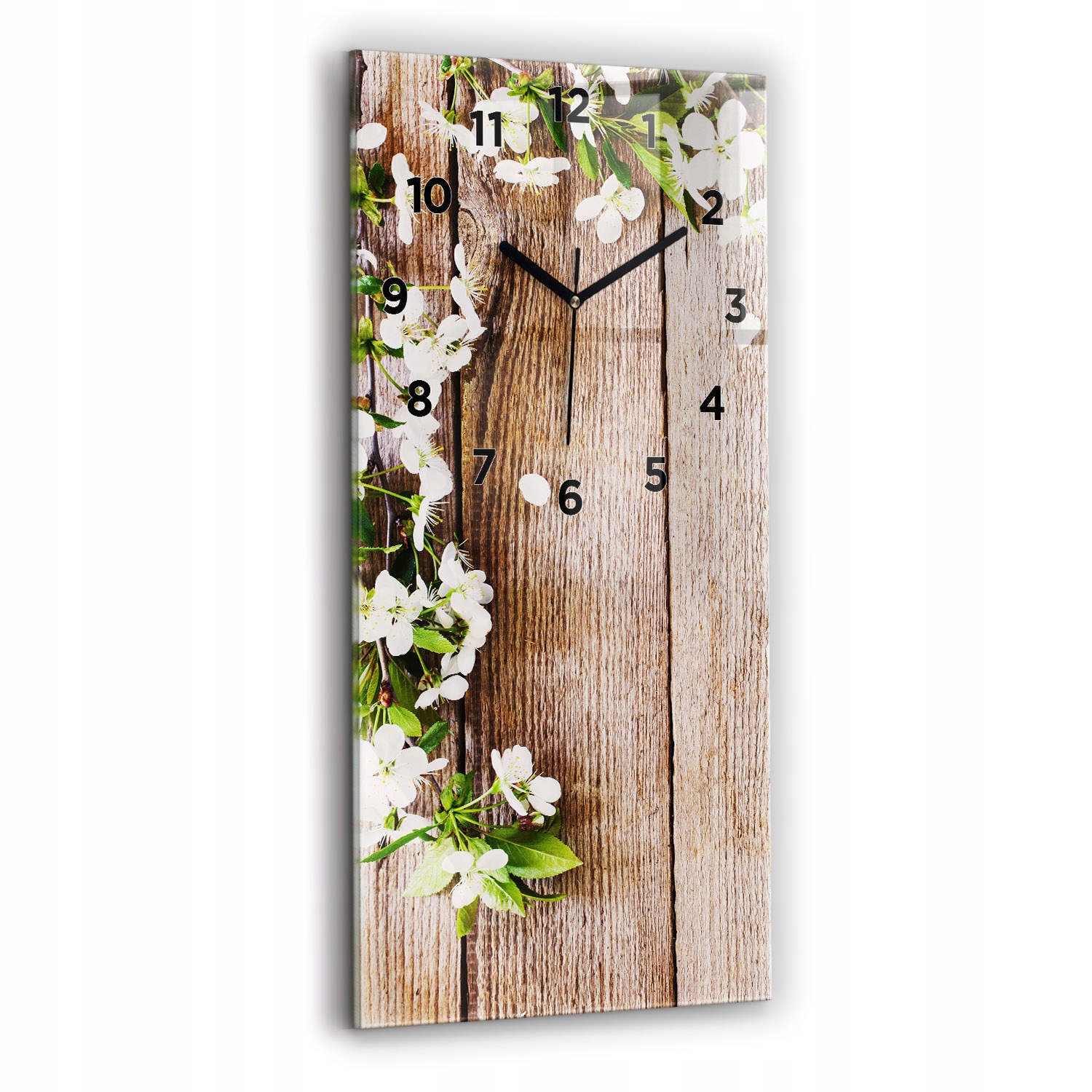 Dekorativní skleněné hodiny na zeď S Potiskem Květiny na dřevě 30x60 cm
