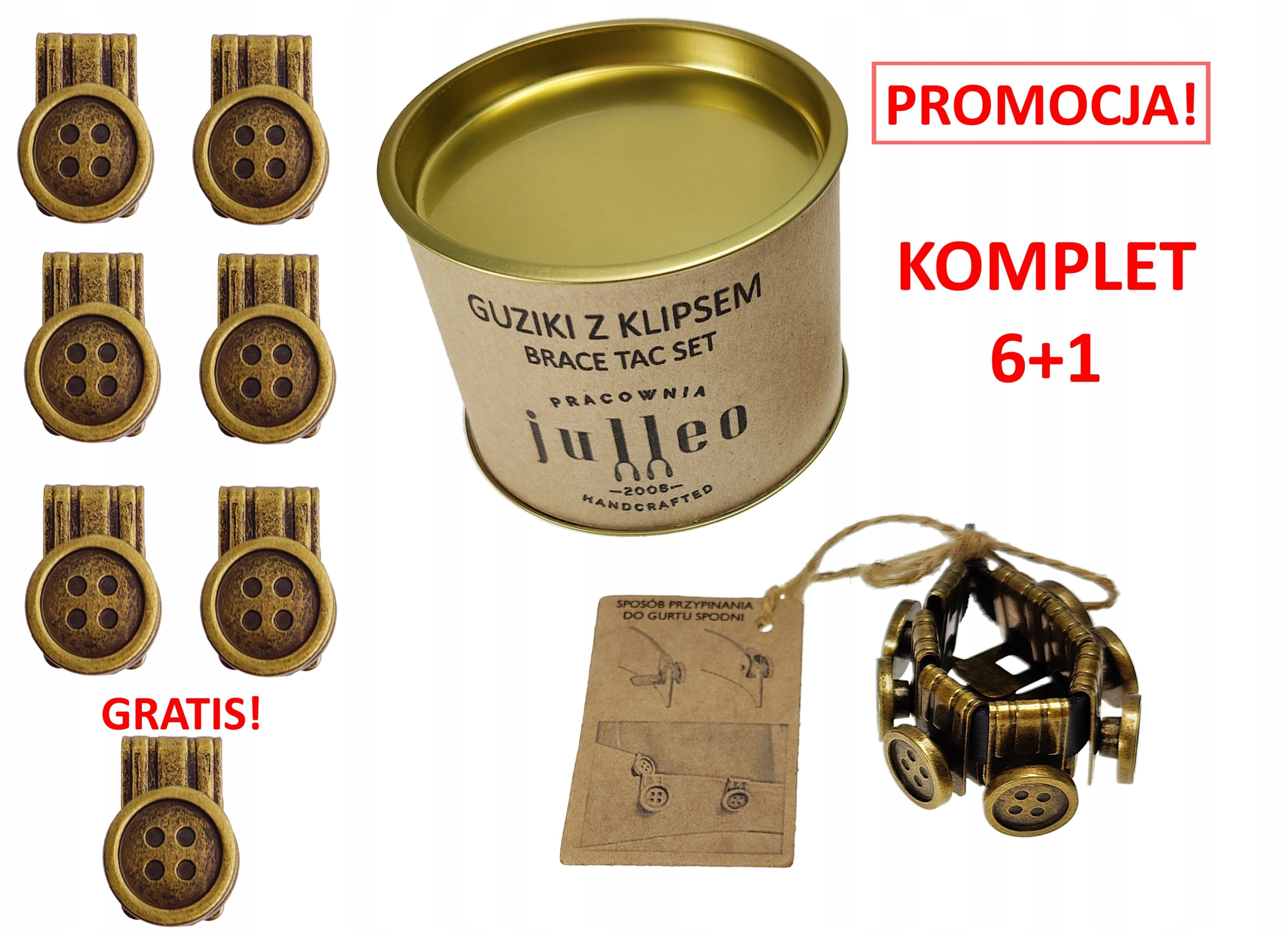 GUZIKI Z KLIPSEM, METALOWE, DO SZELEK, BRACE TAC