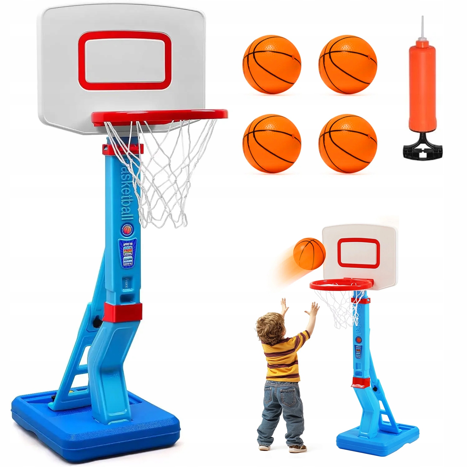 ZESTAW DO KOSZYKÓWKI DLA DZIECI KOSZ DO GRY REGULOWANY STOJĄCY 70-138CM