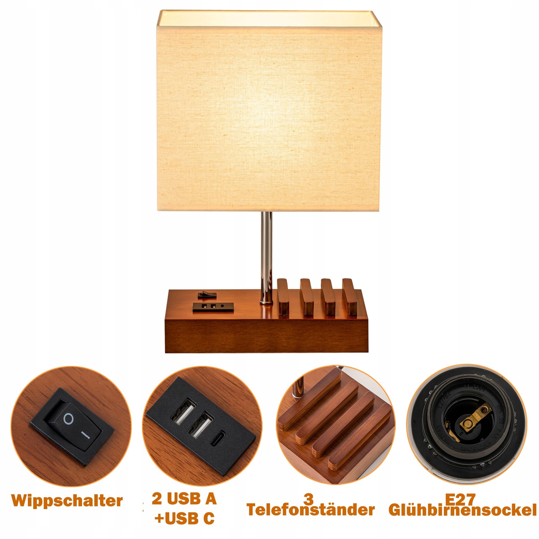 DREAMHOLDER Lampa Stołowa USB 3 Porty Telefon Stojak Nowoczesna Lampa — miniatura 3