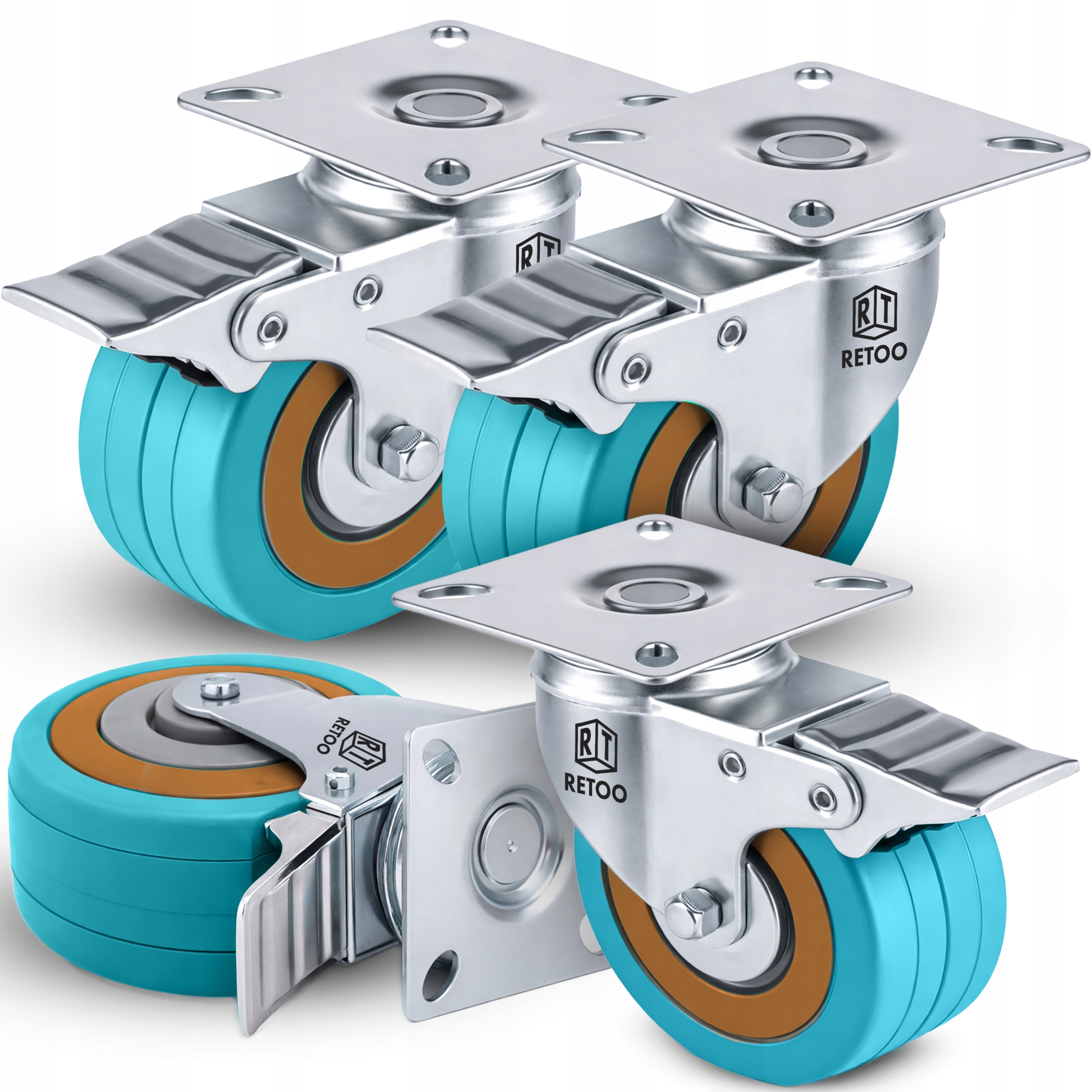 4X поворотные ролики колеса 75 мм прорезиненные торсионные ролики с тормозом хром комплект