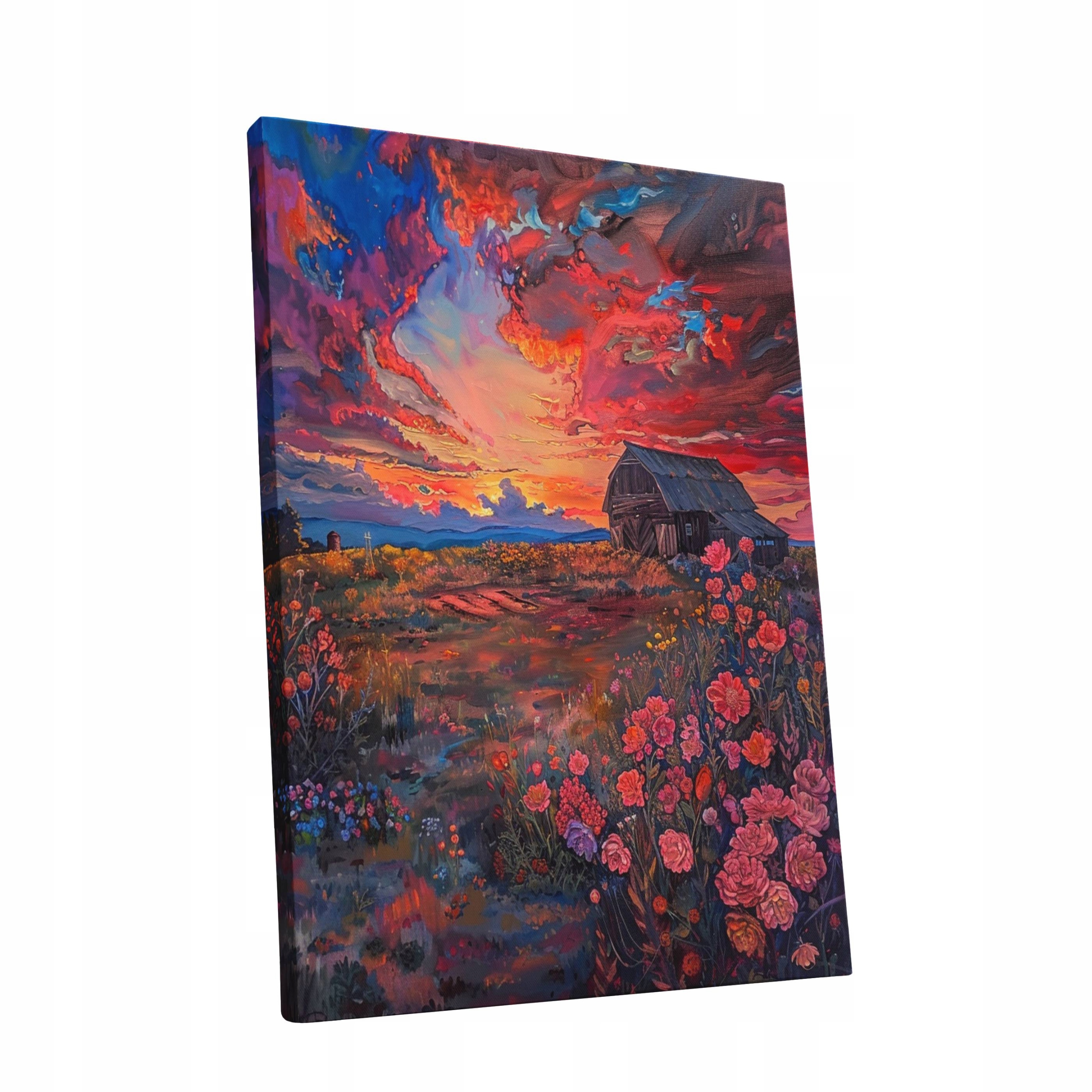 Obraz na plátně Západ Slunce květiny krajina domu obývacího pokoje 90x120