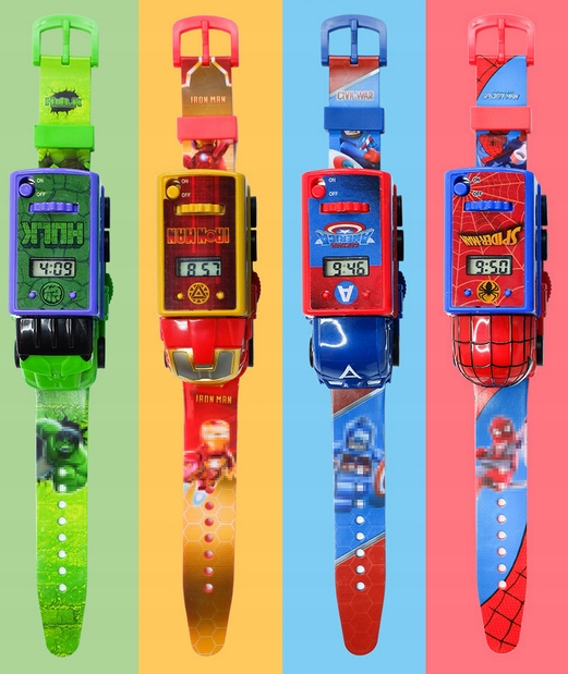 ZEGAREK Z PROJEKTOREM DZIECIĘCY AVENGERS SAMOCHÓD Mechanizm automatyczny