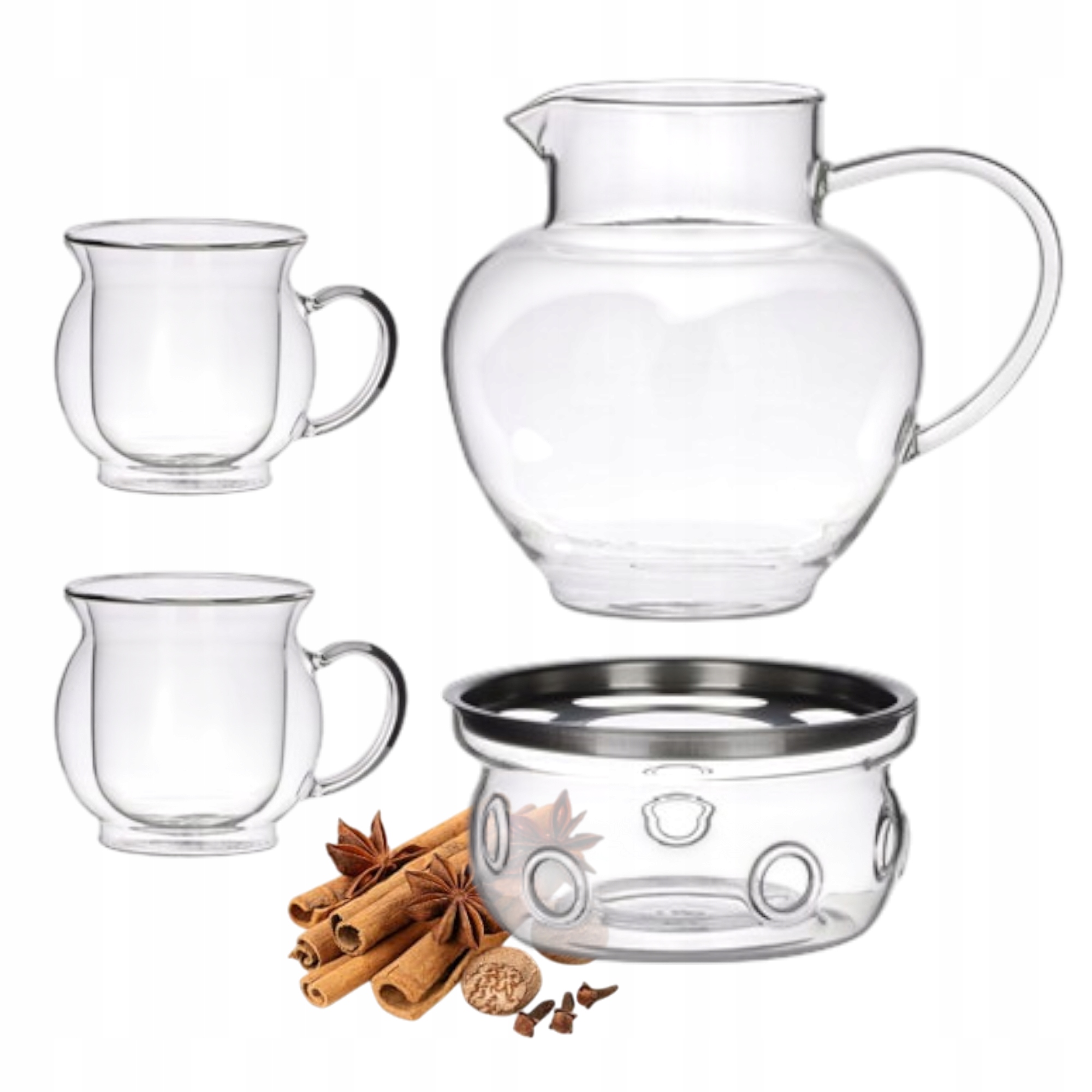 Sklenená Sada Na Kávu A Čaj Šálky Džbán Ohrievač Darček 4 Kusy