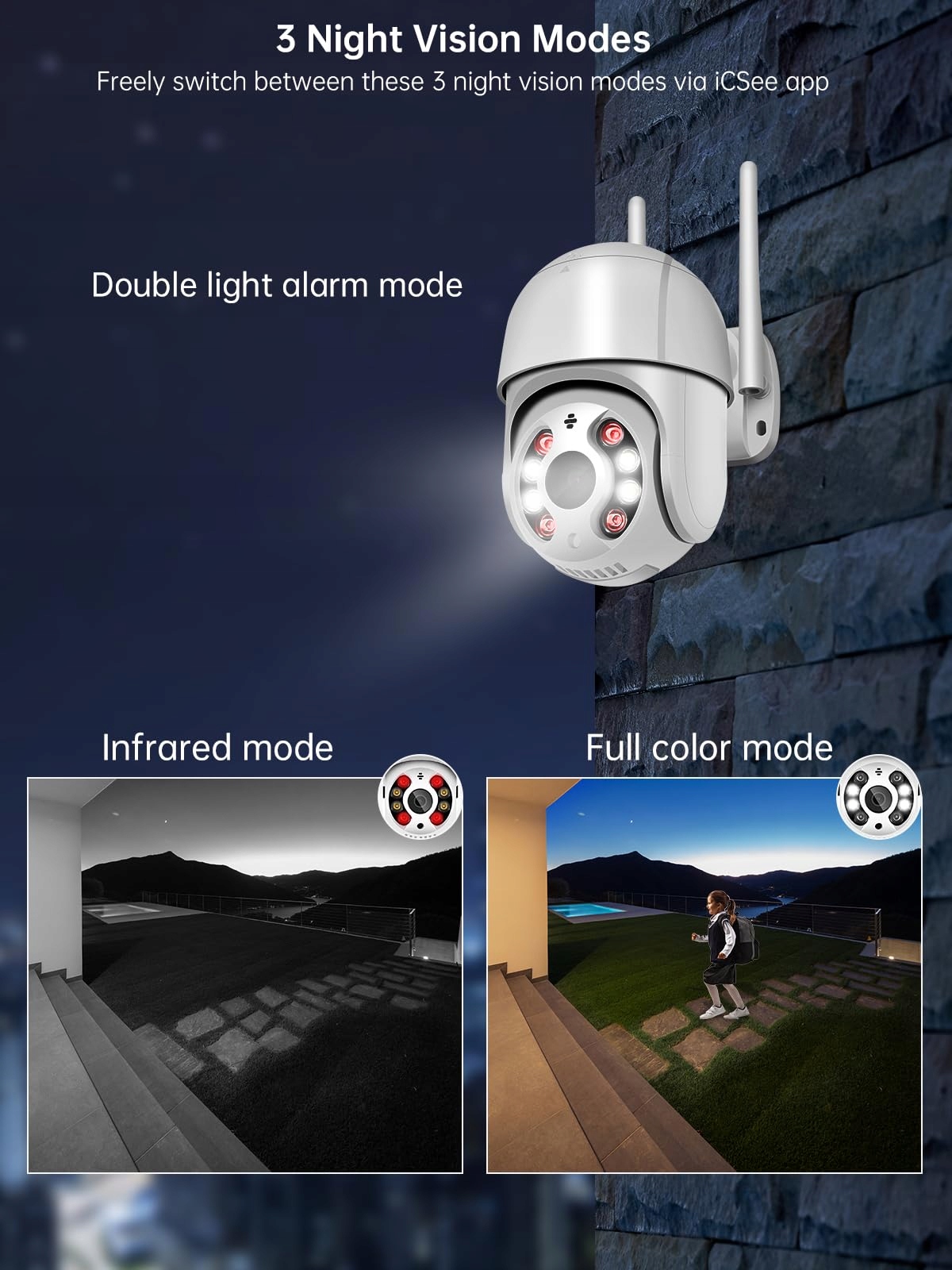 ANKSONO Kamera Zewnętrzna WiFi 2MP PTZ 350°/90° Nocna Wizja Audio — miniatura 3