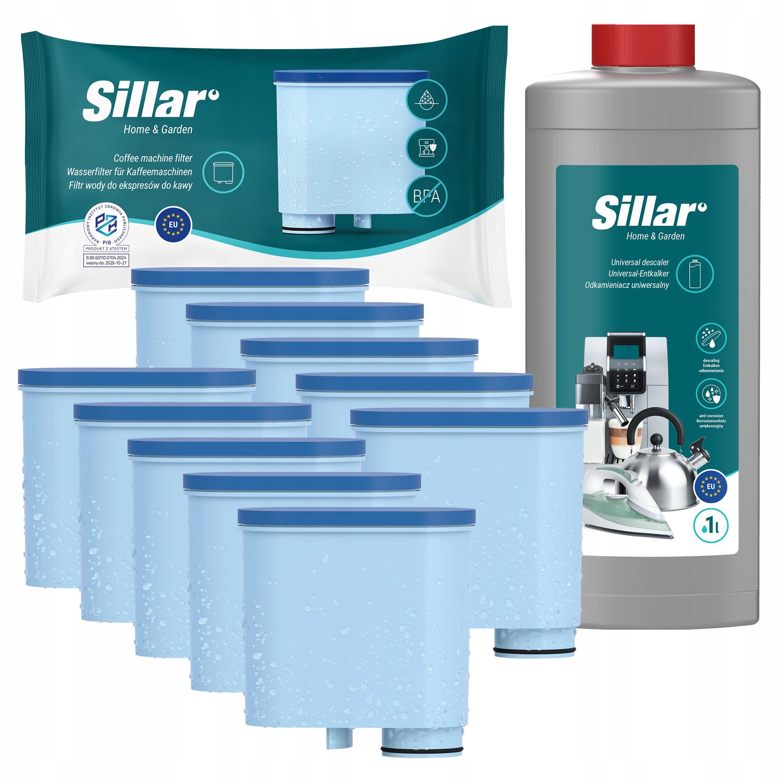 Odvápňovač pro kávovar 1 l Sillar 10 x filtr na vodu pro kávovar Philips