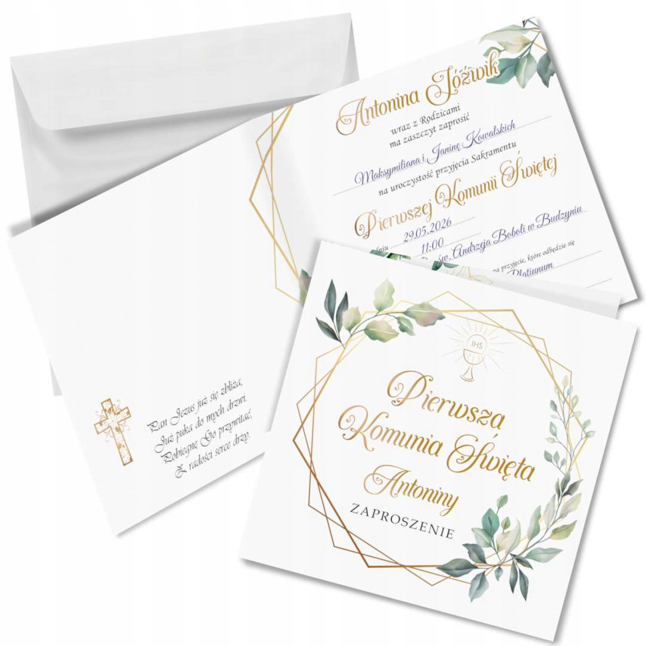 ZAPROSZENIE na KOMUNIĘ chłopca dziewczynki PERSONALIZOWANE + IMIĘ + KOPERTA